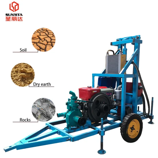 22HP Diesel Engine Well Drilling Rig Tractor Mounted Water Drilling Machine 100m Deep Alloy PDC Coring Bits Price